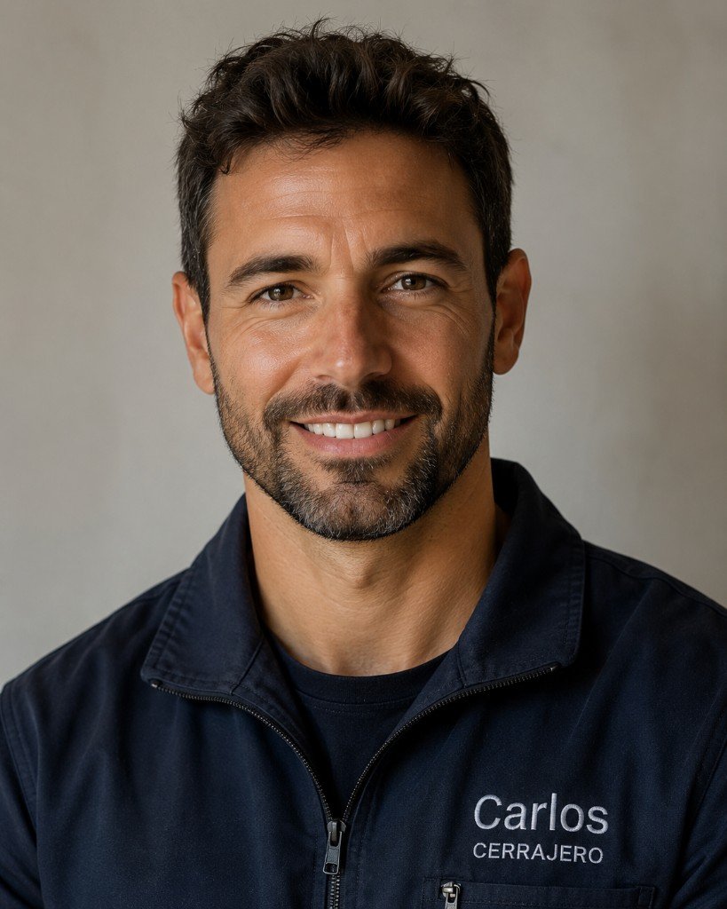 Carlos, cerrajero profesional de confianza en San Juan Playa, con su uniforme de trabajo
